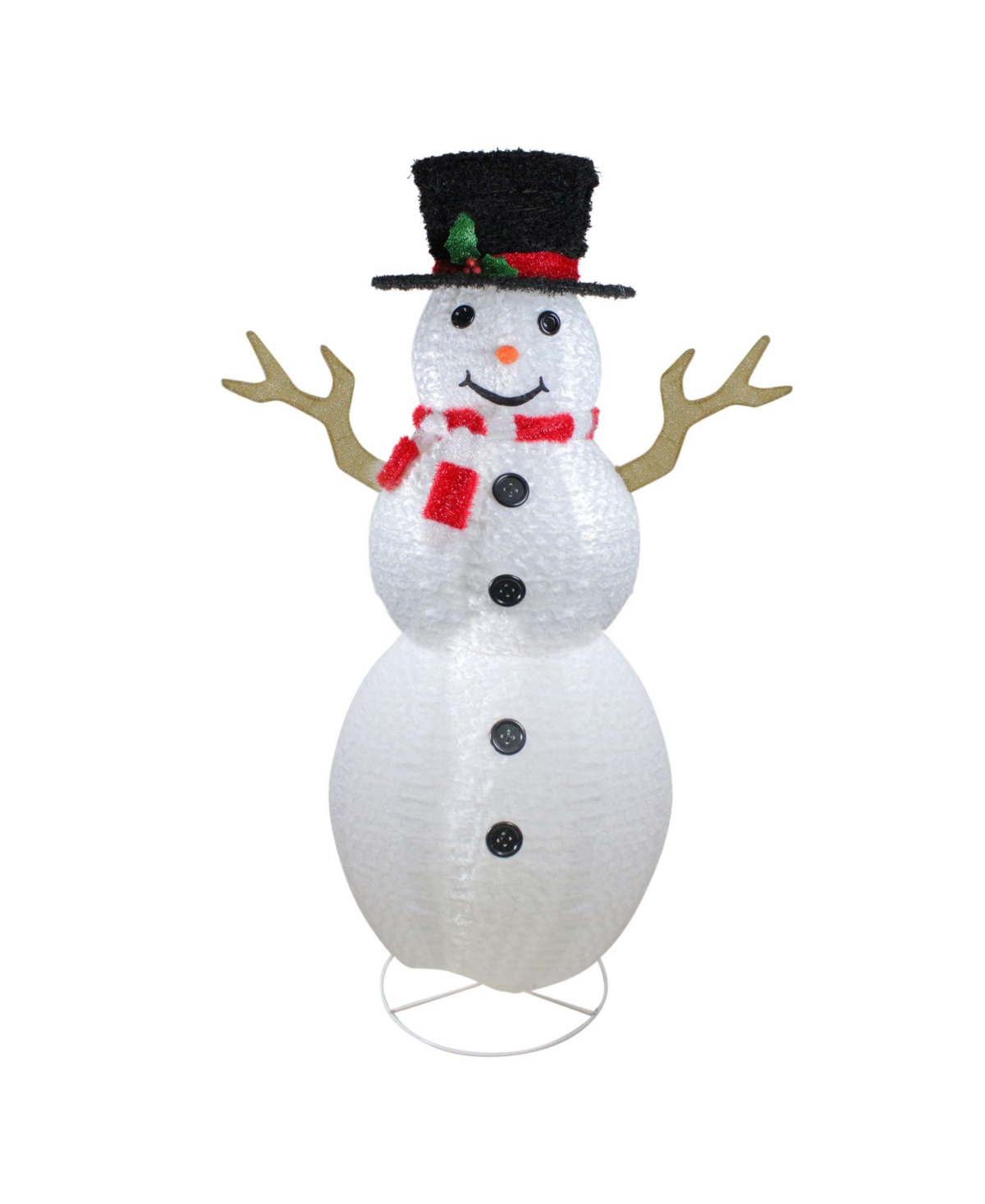 Pre-Lit Chenille Swirl Large Snowman with Top Hat Christmas Outdoor Decoration - White