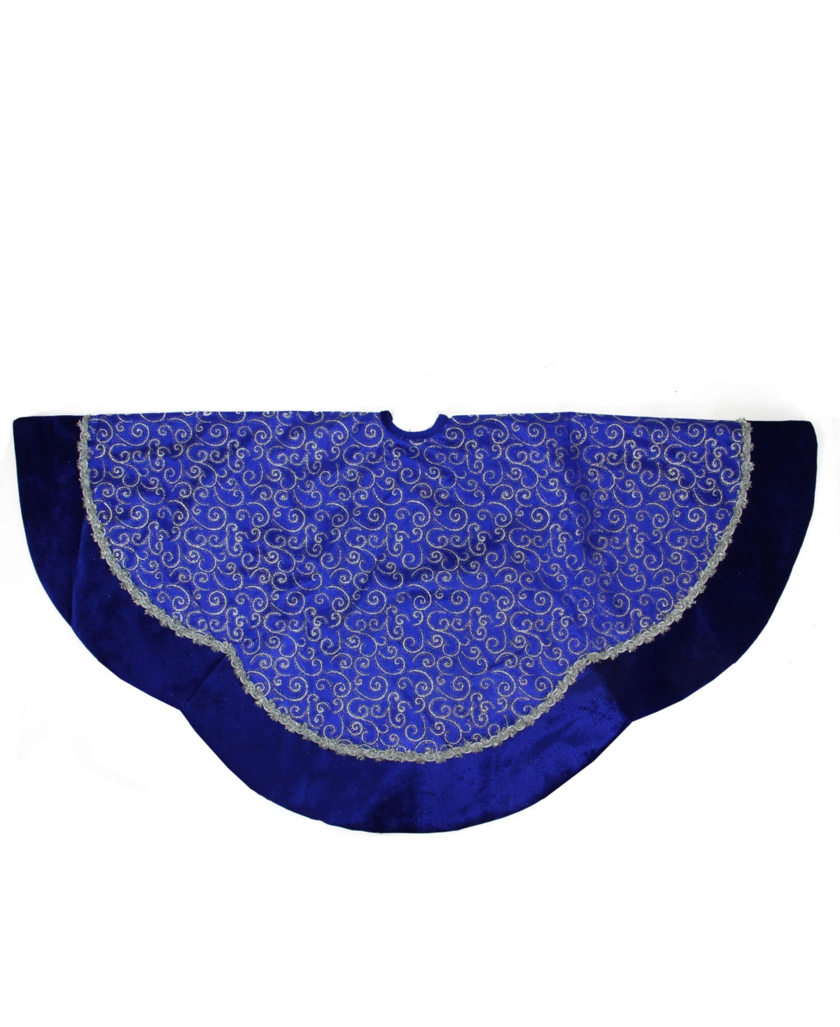 Royal and Swirl Christmas Tree Skirt with Scalloped Trim - Blue