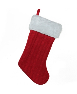 Northlight Cable Knit And Faux Fur Cuff Decorative Christmas Stocking In White
