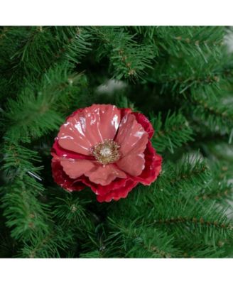 Shiny Coral Poppy Clip Christmas Ornament