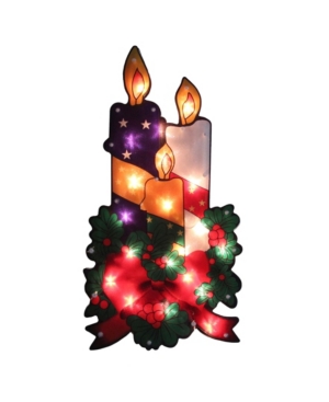 Northlight Lighted Holly And Berry With Candles And Bow Christmas Window Silhouette In Red