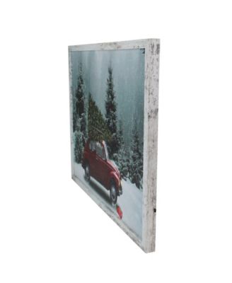 Distressed Frame Vintage-Like Vw Car LED Lighted Christmas Canvas