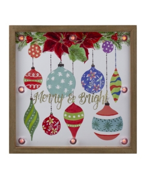 Northlight Wooden Frame "merry Bright" With Hanging Ornaments And Glitter Christmas Plaque In Multi