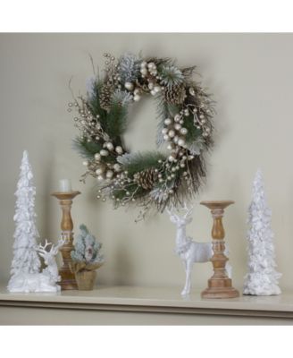 Unlit Acorn and Pine Cone Flocked Pine Needle Artificial Christmas Wreath