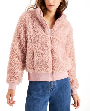 image of Say What? Juniors- Faux-Sherpa Zip-Up Jacket