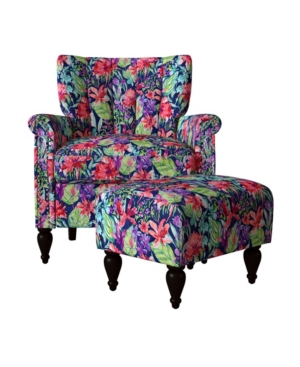 Handy Living Citybrook Channel Tufted Rolled Arm Chair and Ottoman Set