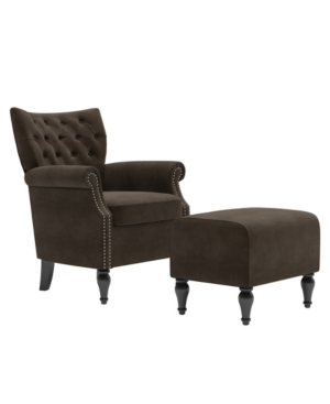 Handy Living Minstrale Button Tufted Rolled Arm Chair and Ottoman Set