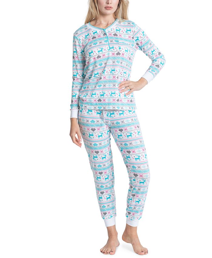 Muk Luks Printed Henley Top & Pants 2pc Pajama Set - Macy's