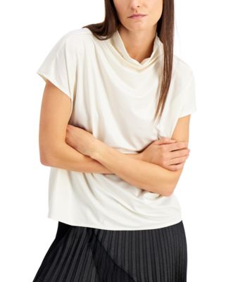 Alfani - Faux-Leather Mock-Neck Top