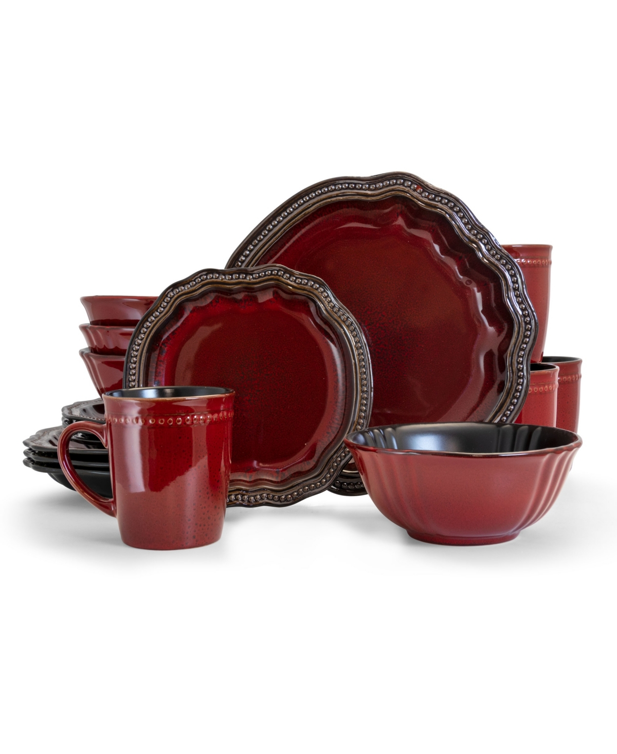 Regency 16 Piece Luxurious Stoneware Dinnerware Set - Red