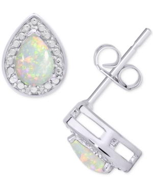 image of Simulated Opal & Cubic Zirconia Teardrop Stud Earrings in Sterling Silver