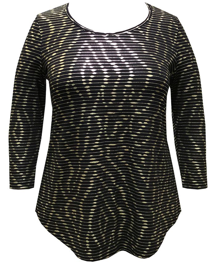 JM Collection Plus Size Printed 3/4-Sleeve Top, Created for Macy's ...