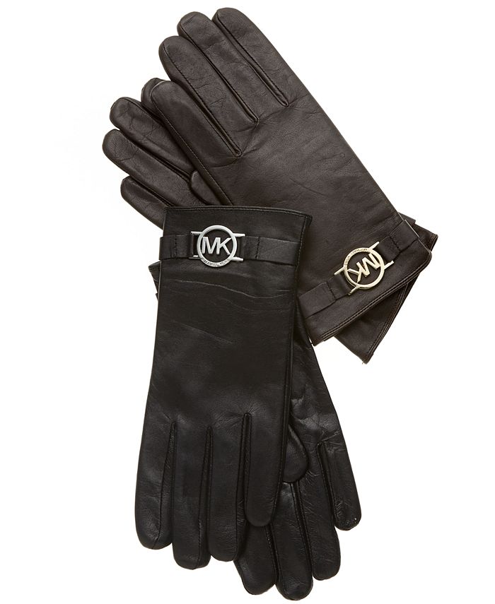 Michael Kors Leather with Logo Gloves with Touch Tips Macy s