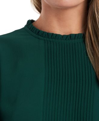Women's Long Sleeve Smocked Cuff Pin-Tuck Front Blouse