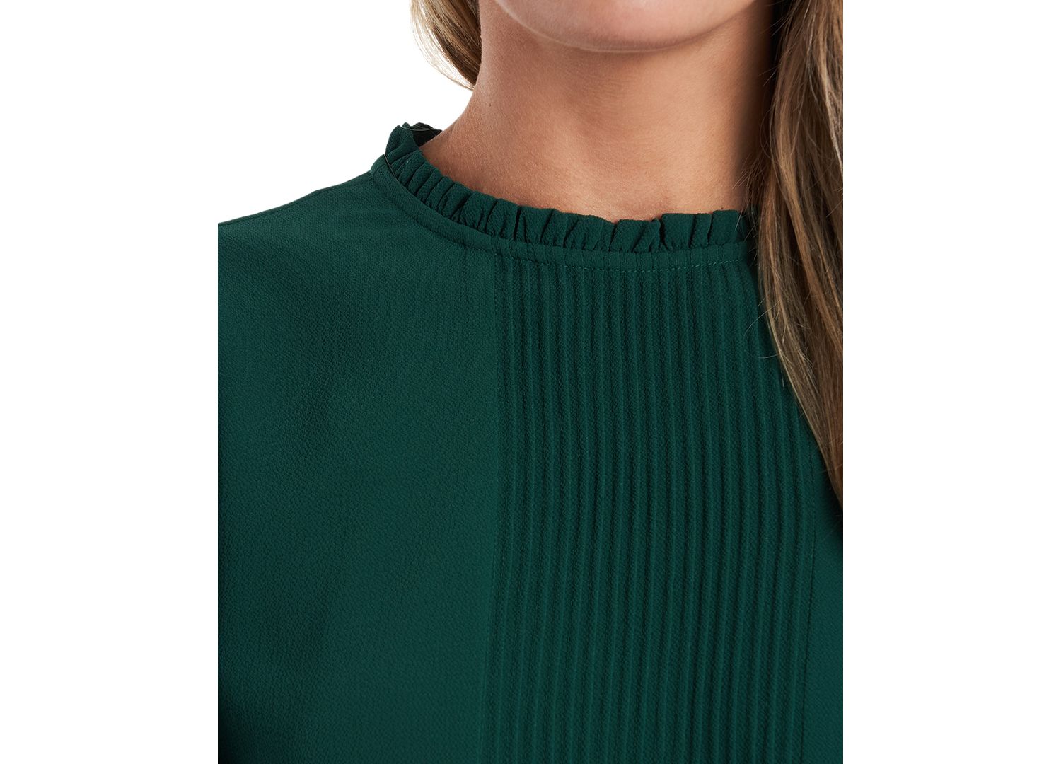 Women's Long Sleeve Smocked Cuff Pin-Tuck Front Blouse