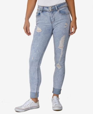 image of Indigo Rein Juniors- Curvy Rolled-Cuff Acid-Wash Skinny Jeans
