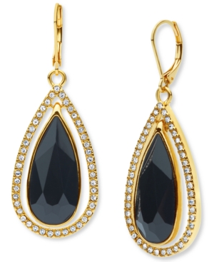 image of Anne Klein Gold-Tone Large Stone & Crystal Drop Earrings
