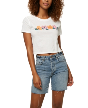 O'neill Juniors' Hibiscus Cotton Cropped T-shirt In White