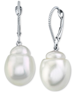 image of Cultured White South Sea Baroque Pearl (11mm) Drop Earrings in 14k White Gold