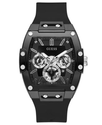 GUESS Men\'s Phoenix Black Strap Macy\'s - Silicone 43mm Watch