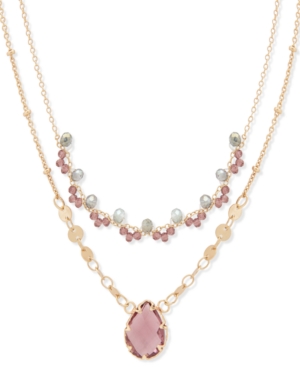 image of lonna & lilly Gold-Tone Beaded Double-Row Crystal Pendant Necklace, 16