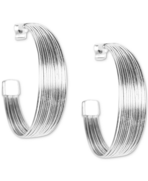 image of Lucky Brand Silver-Tone Medium Wire Thread C-Hoop Earrings, 1.62