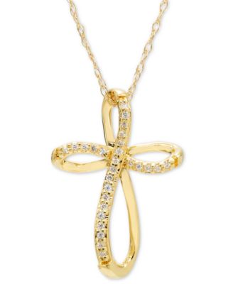 Macy's - Diamond Open Cross Pendant Necklace (1/20 ct. t.w.) in 14K Yellow, White or Rose Gold