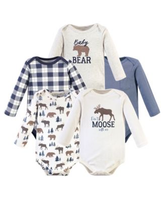 Hudson Baby Baby Boys Hudson Five-Piece Collection of Long-Sleeve Cotton Bodysuits - Moose bear 30$