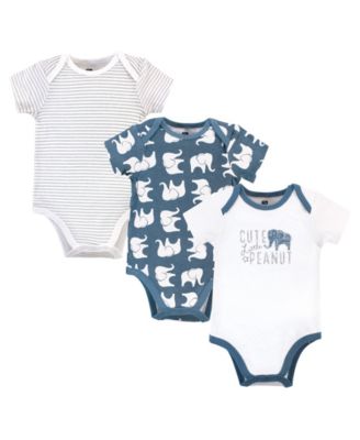 Hudson Baby Baby Boys Hudson Cozy Lightweight Cotton Bodysuits 3-Pack - Blue elephant