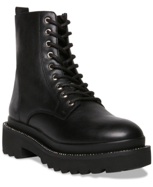 image of Steve Madden Women-s Graham Rhinestone-Studded Lug Sole Combat Booties