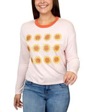 image of Rebellious One Juniors- Sunflowers Graphic Ringer T-Shirt