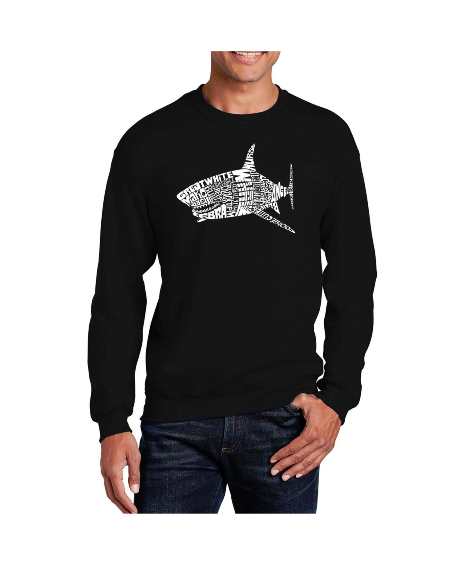 Men's Word Art Species Of Shark Crewneck Sweatshirt