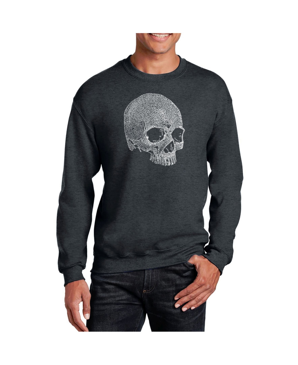 La Pop Art Men's Word Art Dead Inside Skull Crewneck Sweatshirt