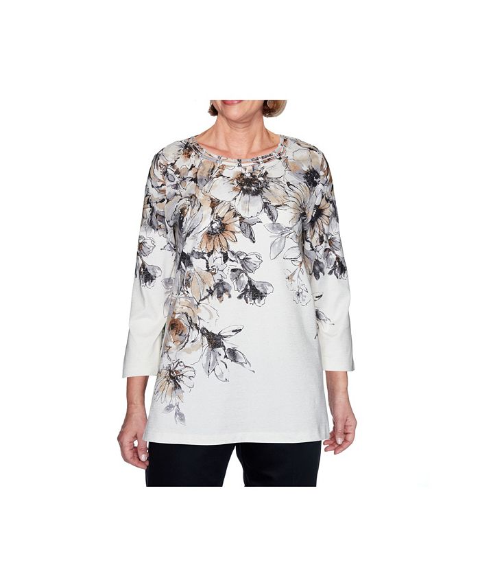 Alfred Dunner Plus Size Tuscan Sunset Floral Textured Top - Macy's