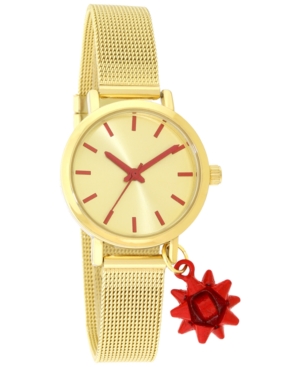 image of Holiday Lane Women-s Bow Charm Gold-Tone Mesh Bracelet Watch 30mm, Created for Macy-s