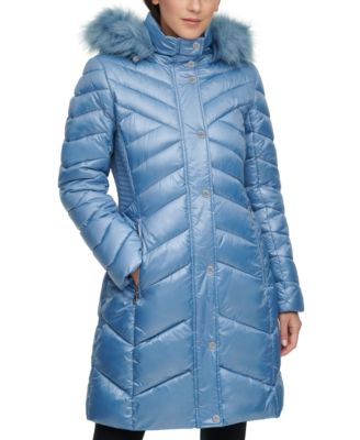 kenneth cole faux fur hood zip front puffer jacket
