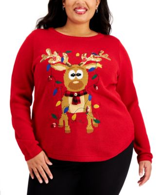 Karen Scott Plus Size Sequin-Embellished Reindeer Sweater, Created for ...