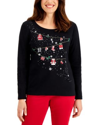 Karen Scott - Cotton Embellished Long-Sleeve T-Shirt