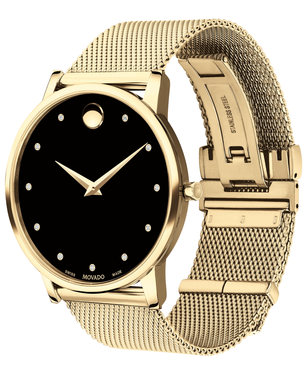 Shop Movado Unisex Swiss Museum Classic Gold-tone Pvd Stainless Steel Mesh Bracelet Watch 40mm