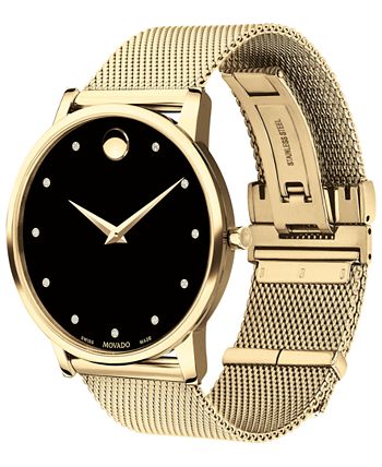 Movado - Unisex Swiss Museum Classic Gold-Tone PVD Stainless Steel Mesh Bracelet Watch 40mm