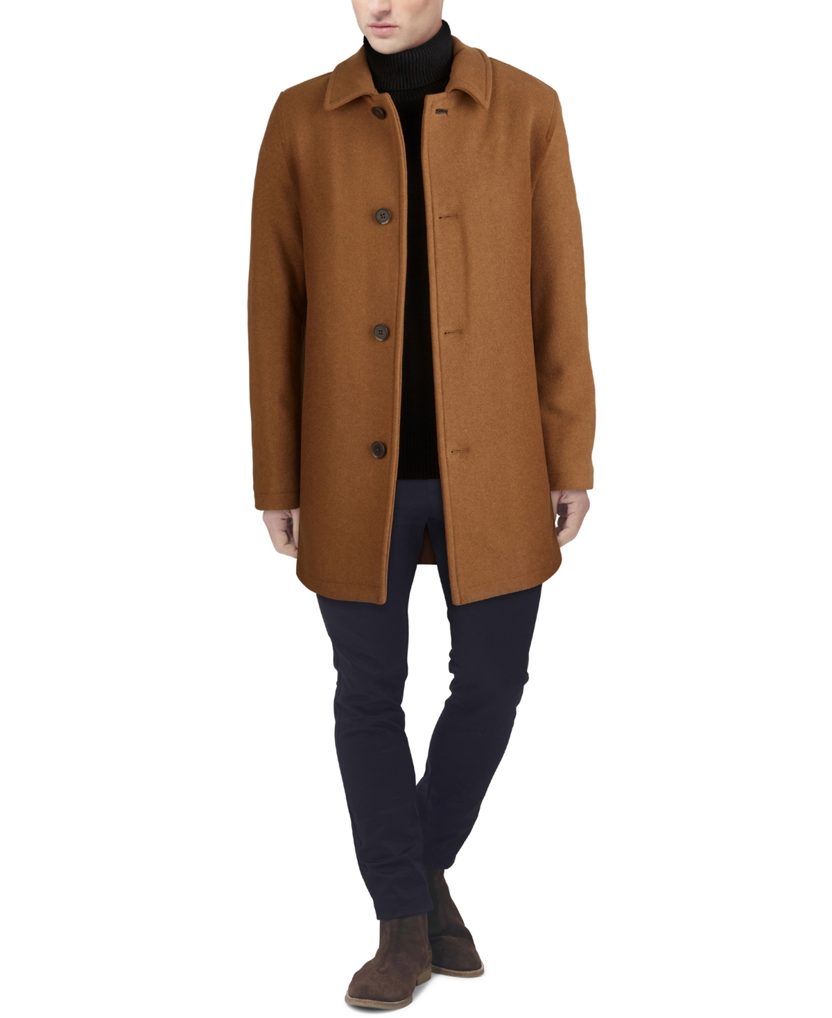 Men's Classic-Fit Car Coat with Faux-Leather Trim - Black