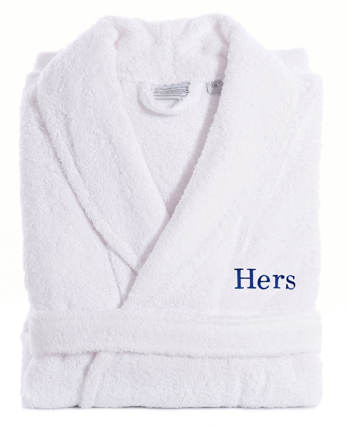 Bookman Font Turkish Cotton Embroidered Hers Terry Bathrobe - White Black Hers