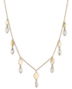 image of Rachel Rachel Roy Gold-Tone Hammered Disc & Crystal Statement Necklace, 15-1/2