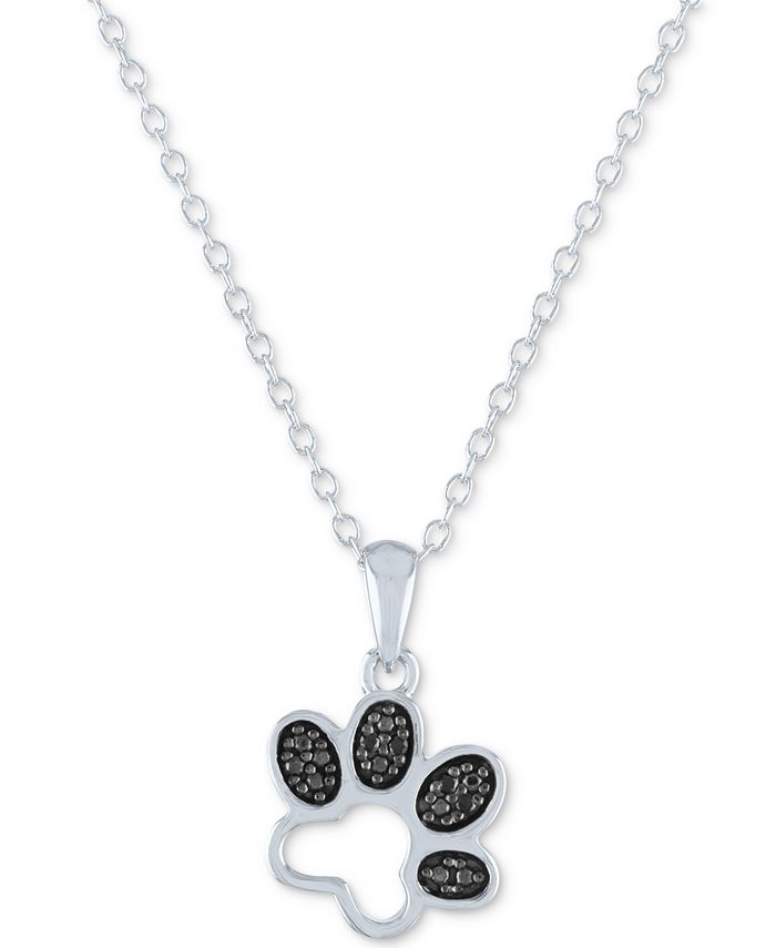 Black diamond paw cheap print necklace