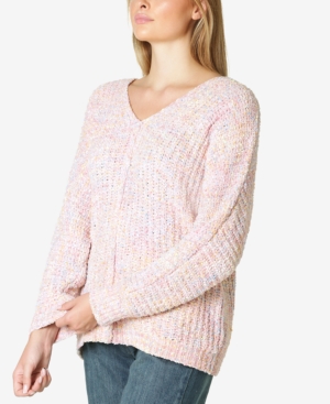 image of Ultra Flirt Juniors- Marled Chenille V-Neck Sweater