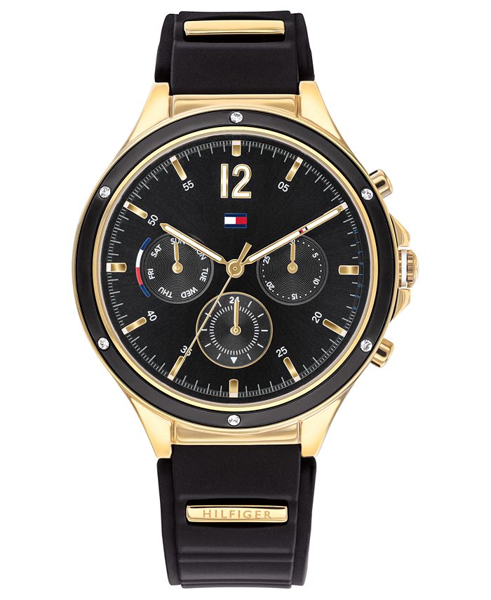 Tommy hilfiger watch on sale women's black silicone strap