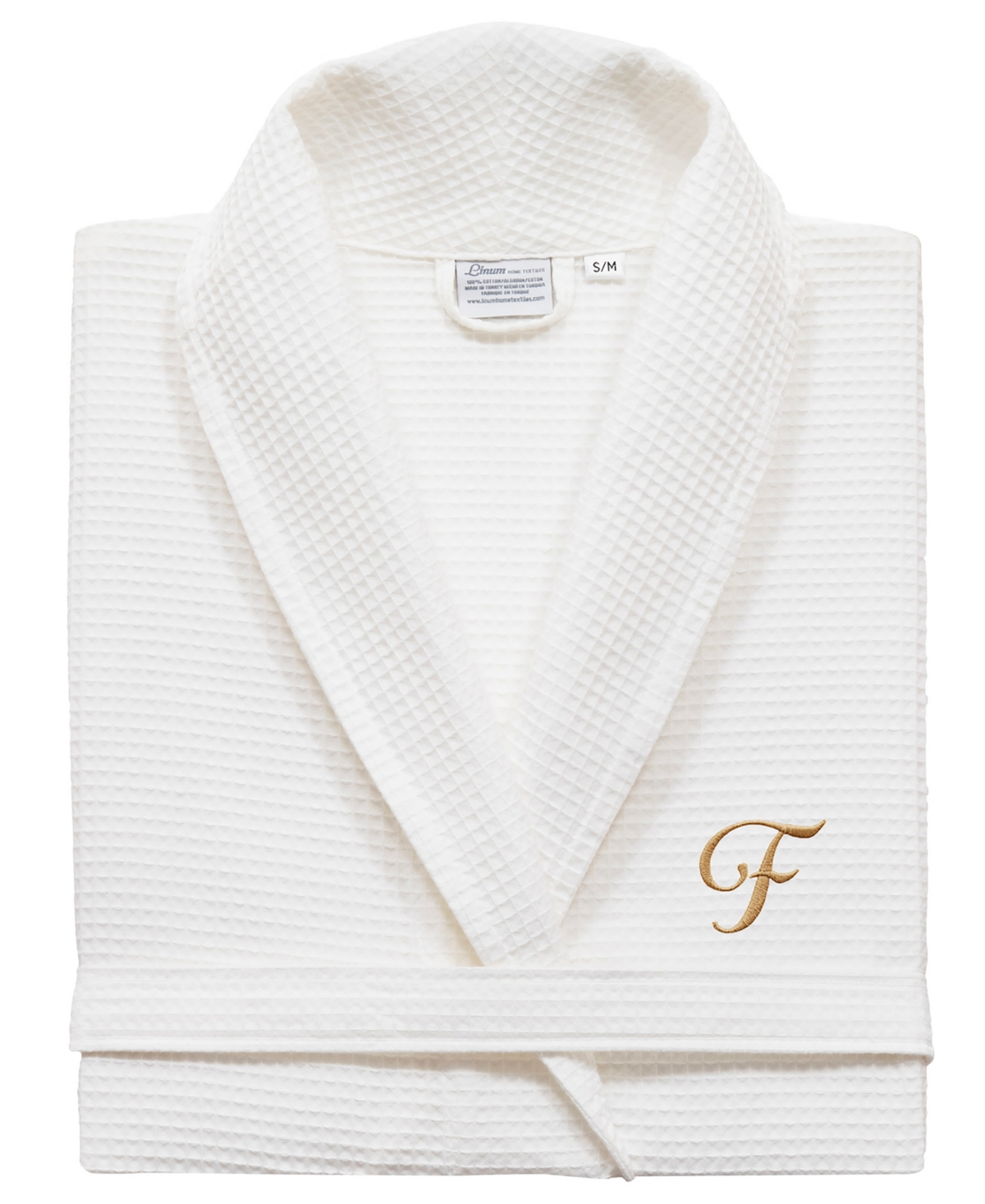 Linum Home Personalized Unisex Gold Embroidered Turkish Cotton Waffle Weave Bathrobe