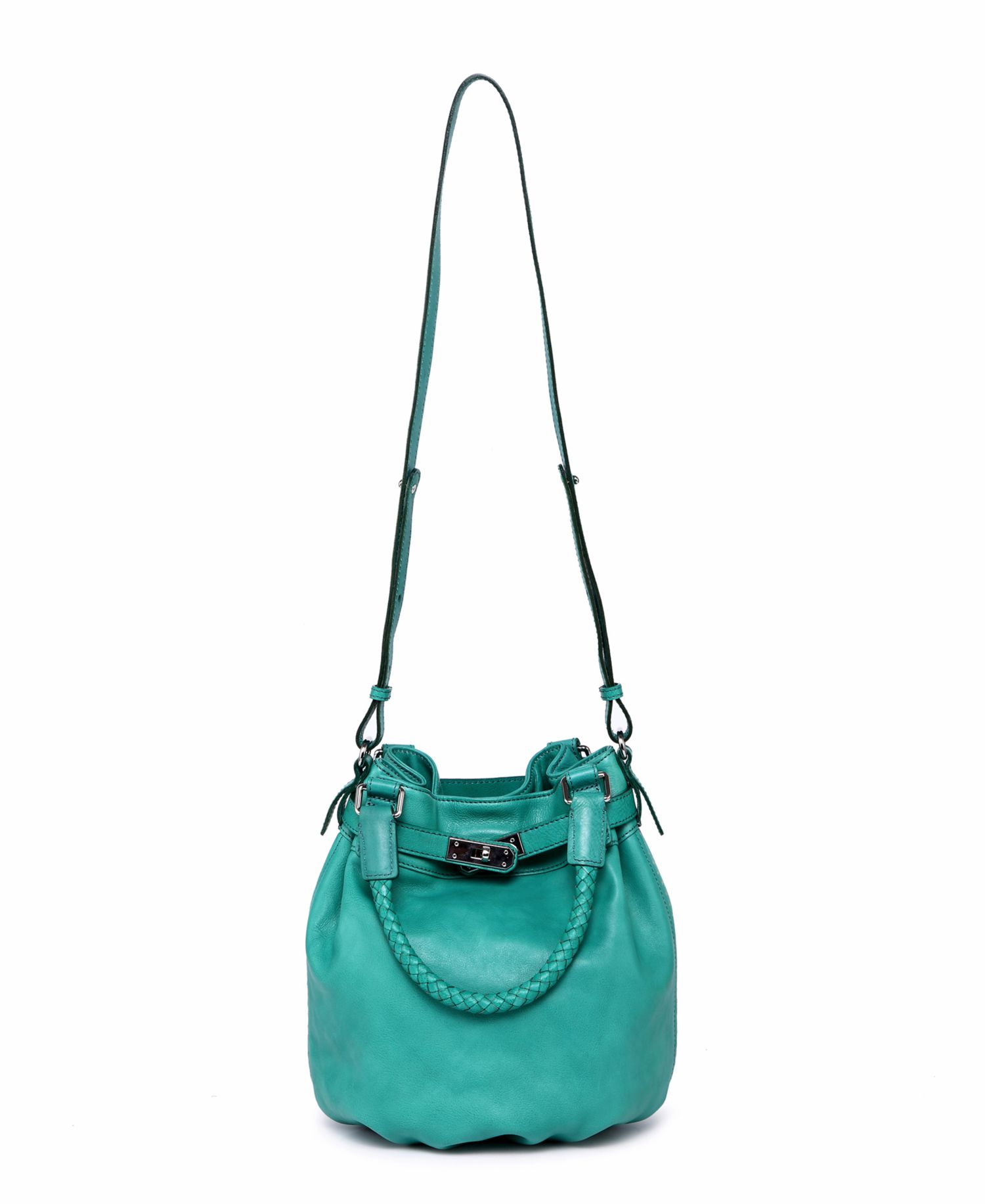 Pumpkin Small Leather Crossbody Bucket Bag