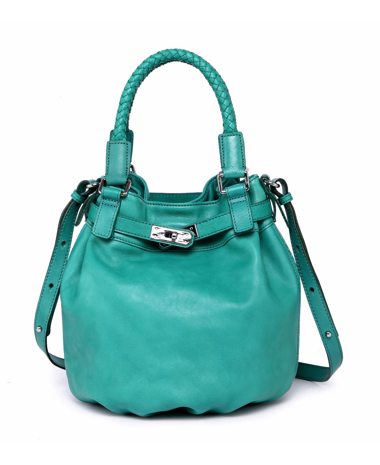 Pumpkin Small Leather Crossbody Bucket Bag