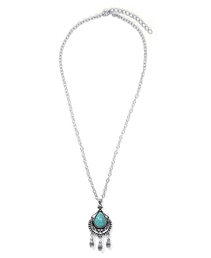 Macy's Simulated Turquoise in Silver Plated Pear Chandelier Pendant ...